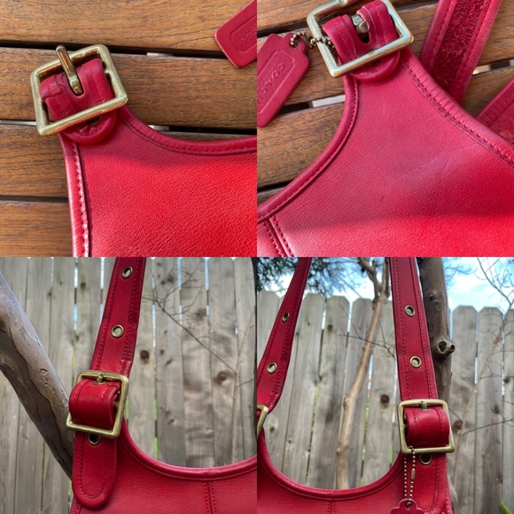 Stunning Vintage Coach Red Leather Crescent Bag, Brass Hardware Sold elsewhere - Picture 9 of 16